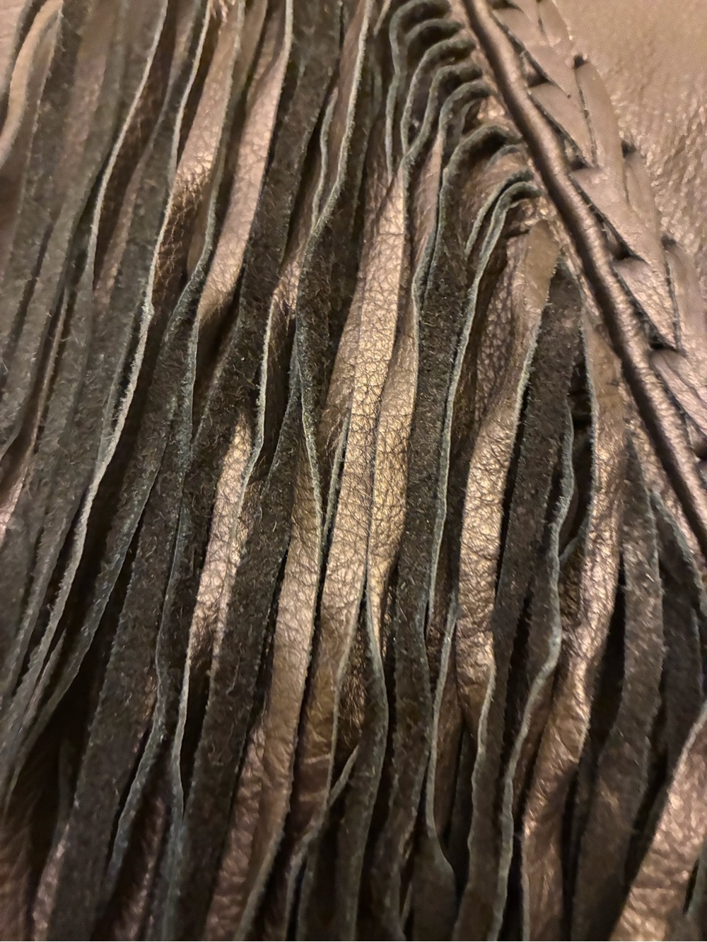 Western-Inspired Black Leather Fringe Vest with Beaded Accents, large, new - Picture 8 of 14